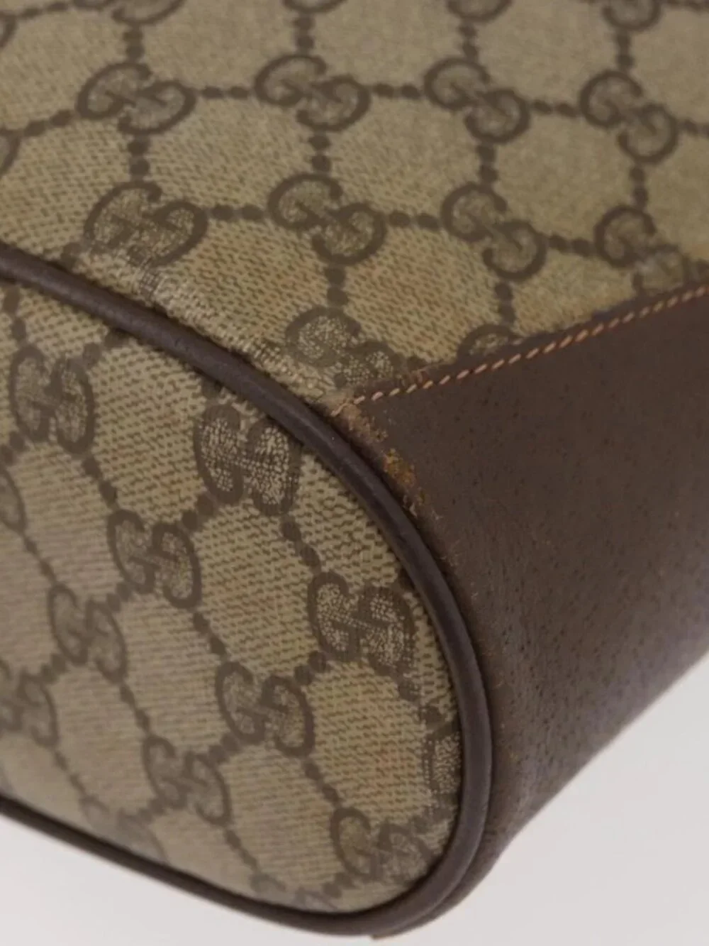 GUCCI GG Supreme Web Sherry Line Bag PVC Beige Gold 164 02 034 Auth